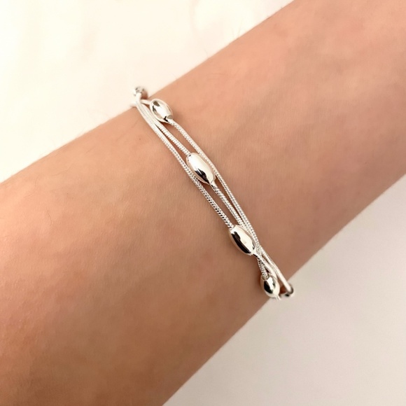 925 Sterling Silver Multi Layer Bead Bracelet Dainty Minimalist Bracelet - Picture 4 of 6
